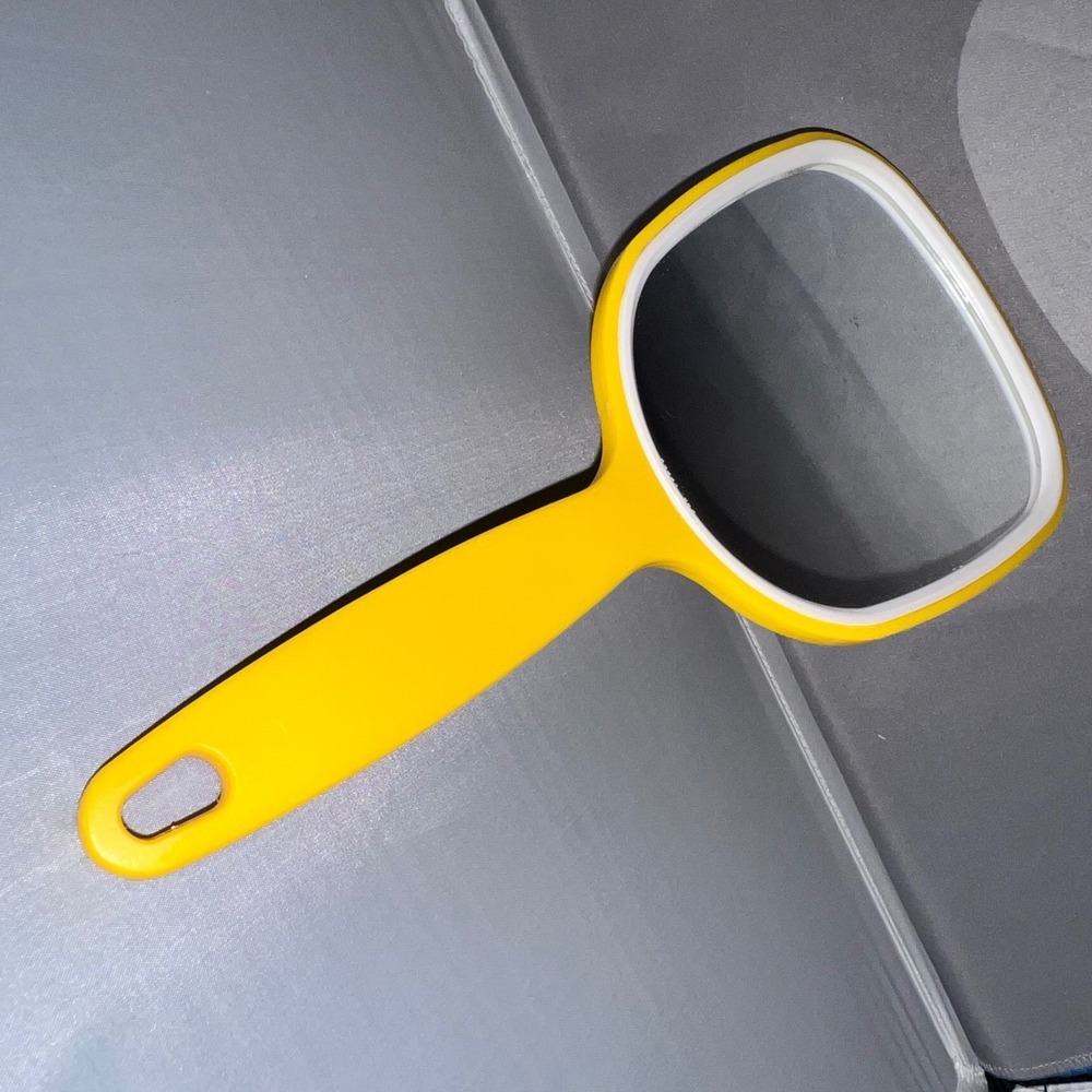 Vintage Goody Yellow Plastic Hand Mirror 8.5 in Fish scale design Handheld retro